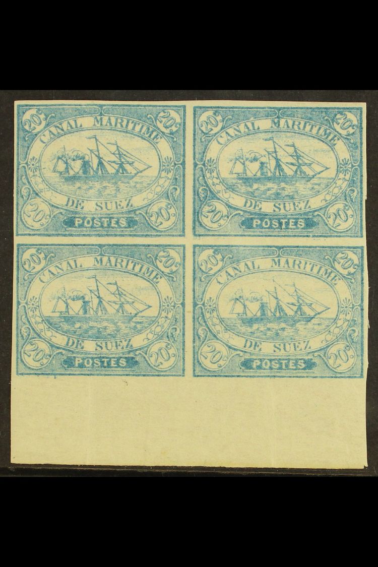 SUEZ CANAL COMPANY  1868 20c Blue, SG 3, Fine Mint Marginal Block Of 4 (Positions 99-100 / 111-112, Bearing Expertizing - Other & Unclassified