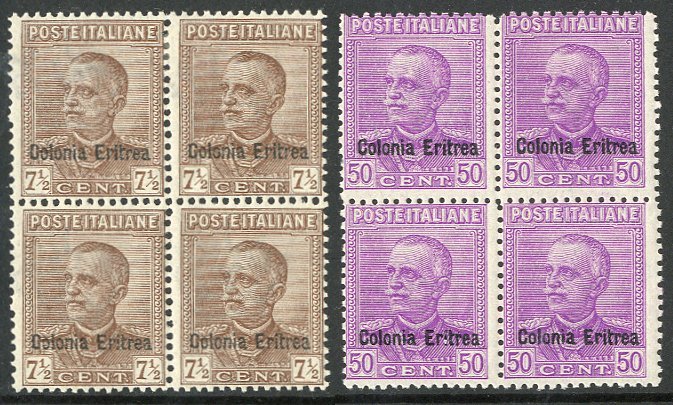 1928 - 9  7½c Brown And 50c Lilac Ovptd "Colonia Italiana", Sass S33, In Superb Blocks Of 4, 2NH, 2 Og. (8 Stamps) For M - Other & Unclassified