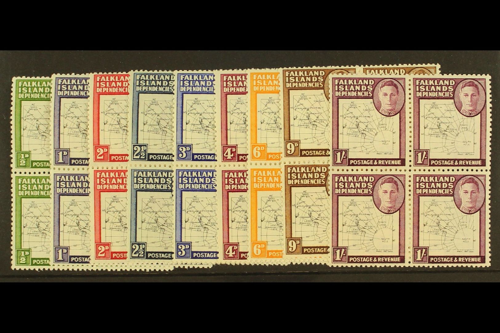 1948  Thin Map Set Complete In Blocks Of 4 With One Stamp In Each Block Showing The Variety "Dot In T", SG G9a/16a, Very - Other & Unclassified