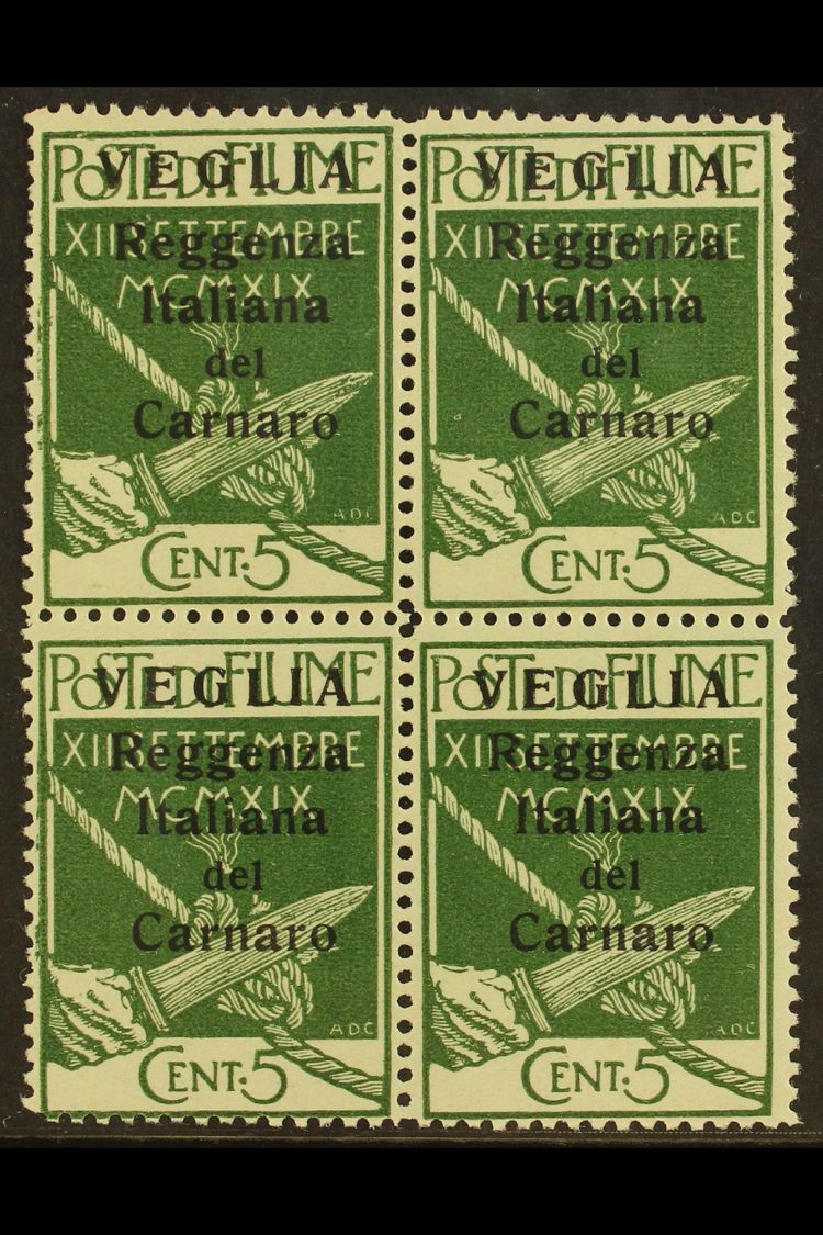 VEGLIA  1920 (28 Nov) 5c Green With Small "VEGLIA" Opt, Sassone 5, Never Hinged Mint Block Of Four. (4 Stamps)  For More - Other & Unclassified