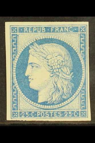 1849  25c Pale Blue, Yvert 4f (SG 12, £8000), Mint Large Part OG With 4 Small To Large Margins & Fabulous Original Colou - Other & Unclassified