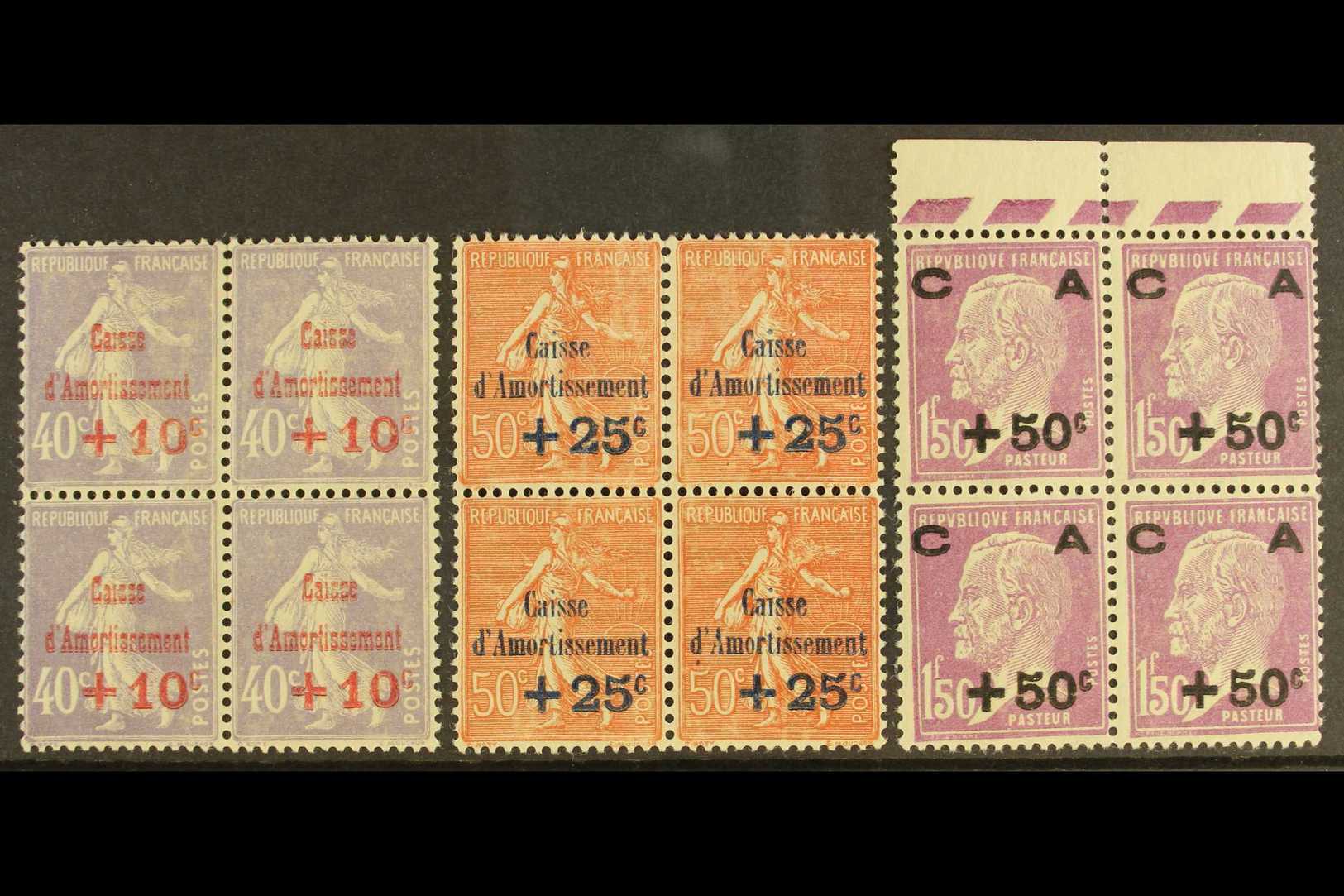 1928  "Caisse D'Amortissement" (Sinking Fund) Set (Yvert 249/51, SG 466/68) In NEVER HINGED MINT BLOCKS OF FOUR. (3 Bloc - Other & Unclassified