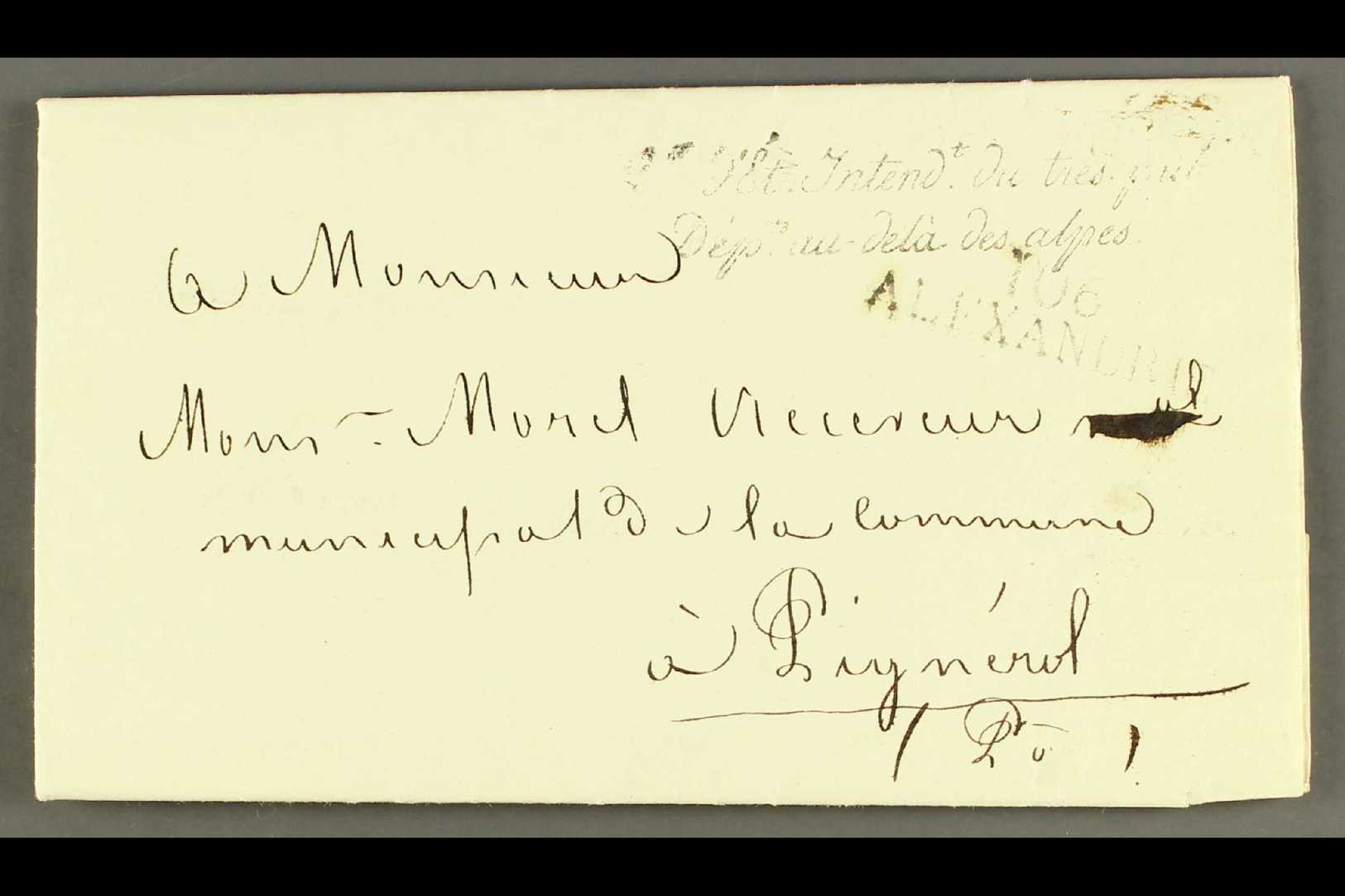 ALEXANDRIA  1813 Letter To Pignerol (N.W. Italy) From The Imperial Treasury Bearing Fine Straight Line "106 / ALEXANDRIE - Other & Unclassified