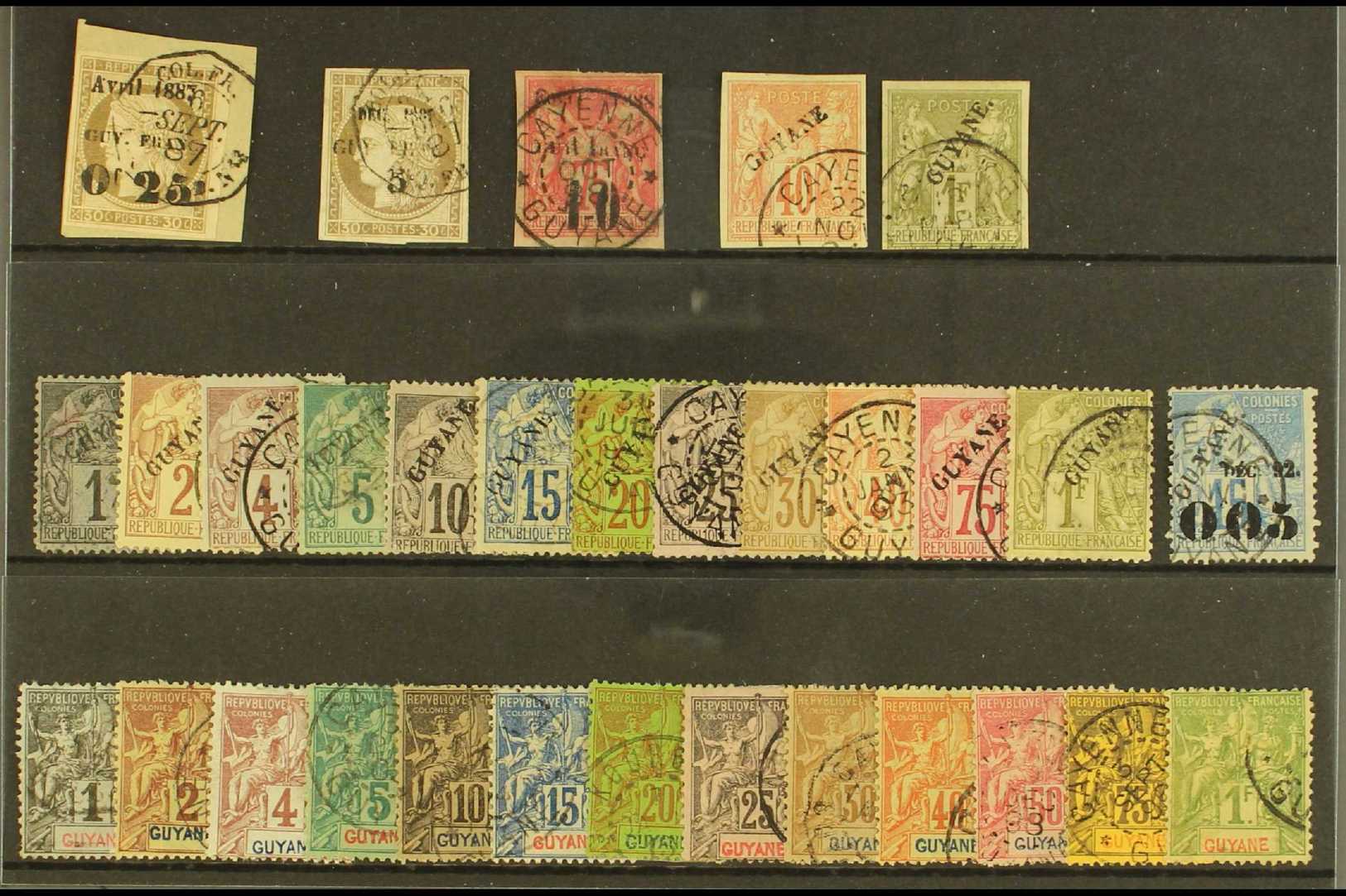 FRENCH GUIANA  1887-92 USED 19TH CENTURY SELECTION Presented On A Stock Card. Includes 1887  0.25 On 30c On Piece, Dec 1 - Other & Unclassified