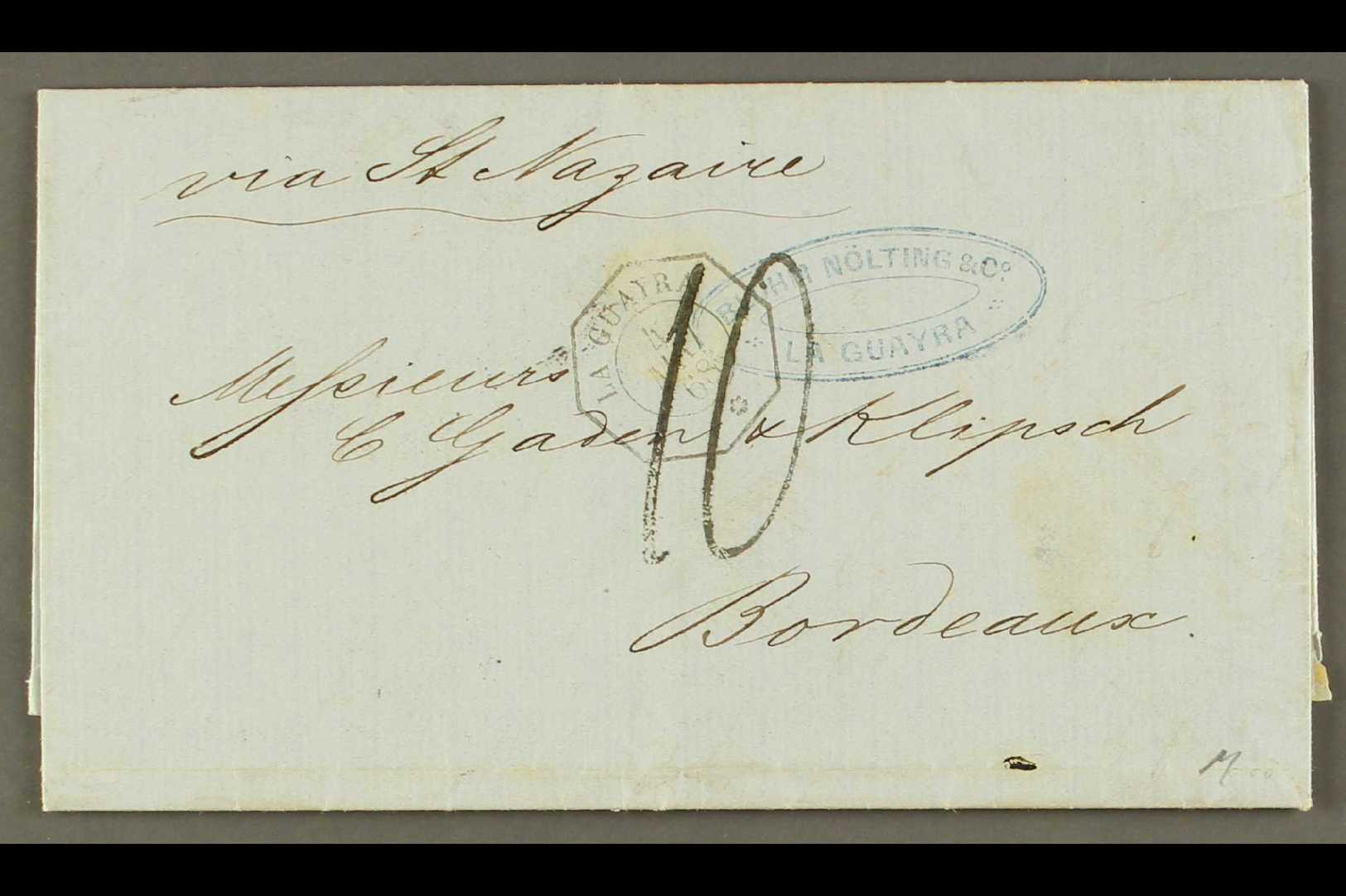 FRENCH PO IN LA GUAYRA  1868 (4 May) Stampless Entire Letter To France, Endorsed 'via St Nazaire', Bearing Octagonal "La - Other & Unclassified