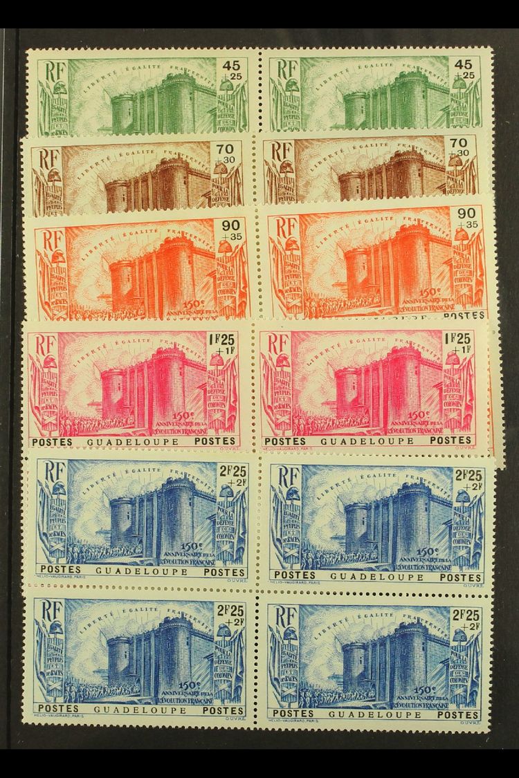 GUADELOUPE  1939 150th Anniv Of The Revolution Set Complete, Yv 142/6, In Superb Mint Blocks Of 4 (3nh, 1 Og). (20 Stamp - Other & Unclassified