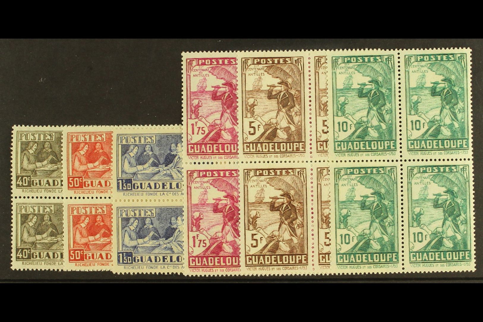 GUADELOUPE  1935 300th Anniversary Set Complete, Yv 127/132 In Superb Mint Blocks Of 4 (3 Nh, 1 Og) (24 Stamps) For More - Other & Unclassified