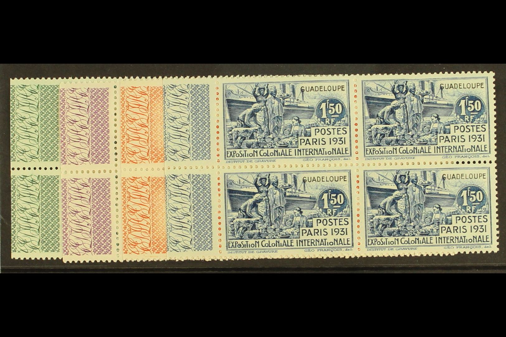 GUADELOUPE  1931 Paris Exposition Set Complete, Yv 123/126, In Very Fine Mint Marginal Blocks Of 4 (3 Nh, 1 Og) (12 Stam - Other & Unclassified