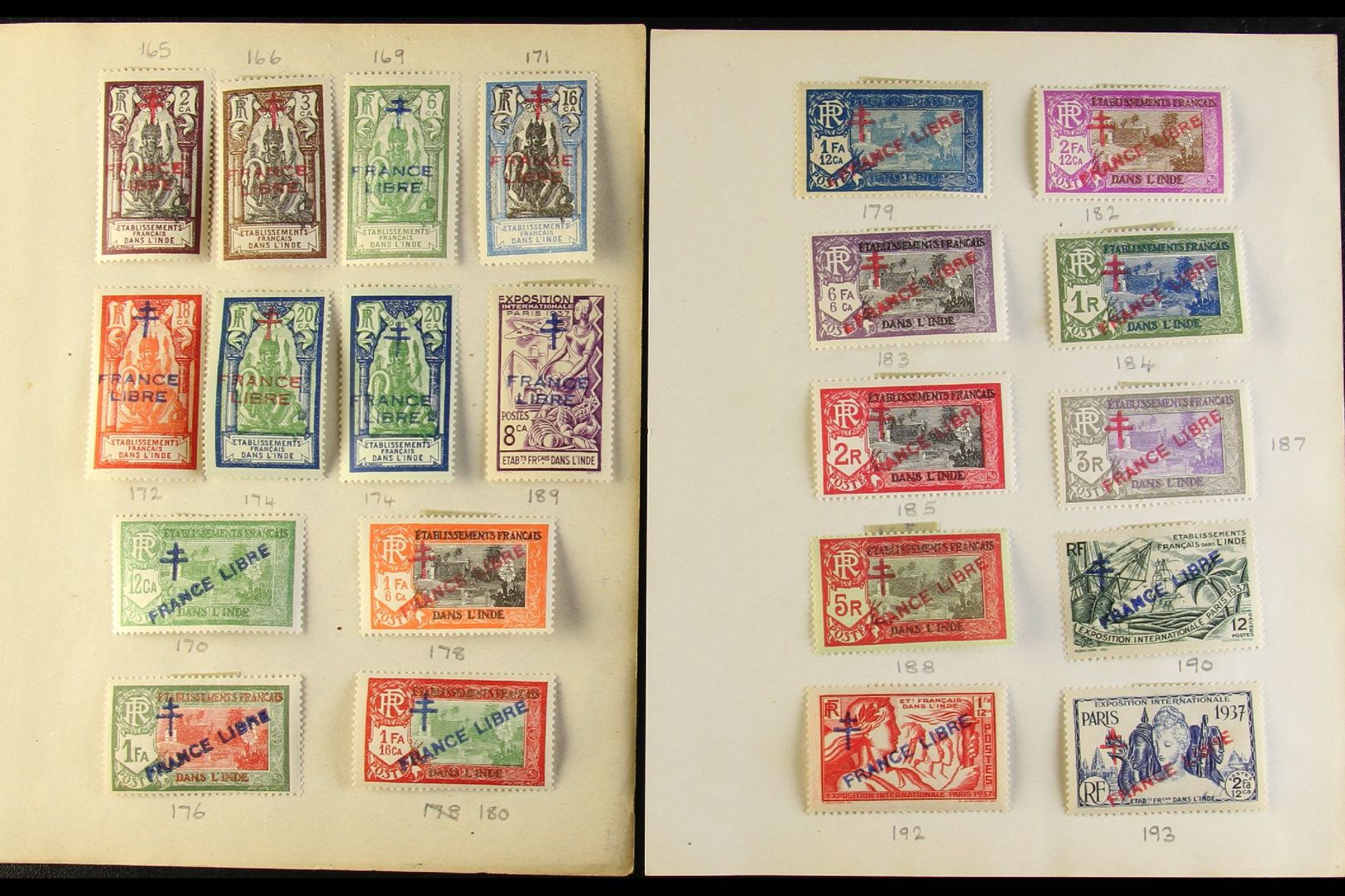 INDE  1941-1943 "FRANCE LIBRE" Overprints And Surcharges (including Cross Of Lorraine). Very Fine Mint All Different Col - Other & Unclassified