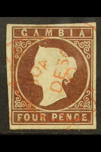 1874  (wmk Crown CC) 4d Brown, SG 5, Fine Used With 4 Margins And Neat Red Dated Cancel. For More Images, Please Visit H - Other & Unclassified