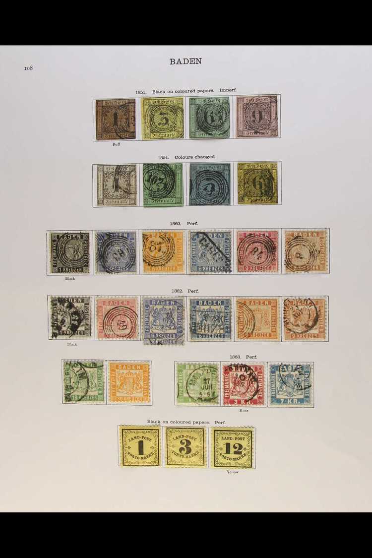 BADEN  1851 - 1868. An Attractive, "Old Time" Mostly Used Collection Presented On A Printed Page. Includes 1851 Set To 9 - Other & Unclassified