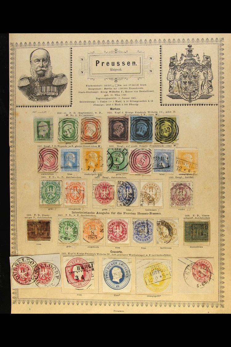 PRUSSIA  1850-67 Used Collection On An Old 1880's Schaubek Printed Album Page With No Empty Spaces, Includes 1850-56 Set - Other & Unclassified