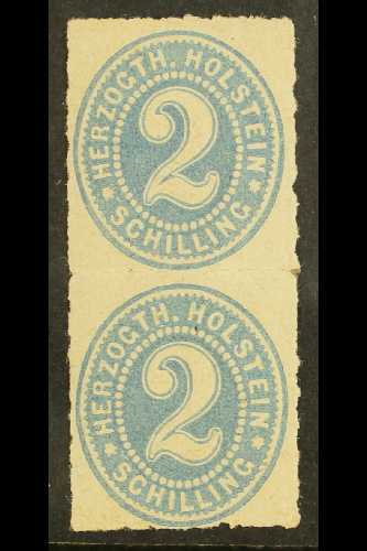 SCHLESWIG - HOLSTEIN  1865 2S Grey Blue Issue For Holstein, Mi 21, Vertical Mint Pair, Lower Stamp NHM. For More Images, - Other & Unclassified