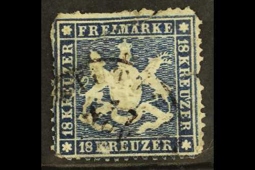 WURTTEMBERG  1861-62 18k Blue LINE ON "U" OF "KREUZER" (Strich Rechts Am "U" In Rechtem "Kreuzer") Plate Flaw, Michel 20 - Other & Unclassified