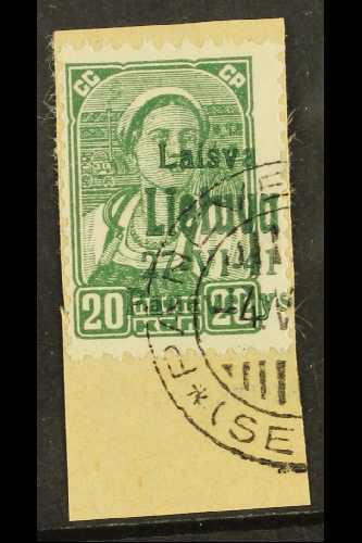 LITHUANIA  1941 20k Green, Ponewesch Locally Overprinted Stamp Of Russia, Michel 7, Tied To Piece By Neat "Panevezys" Ci - Other & Unclassified