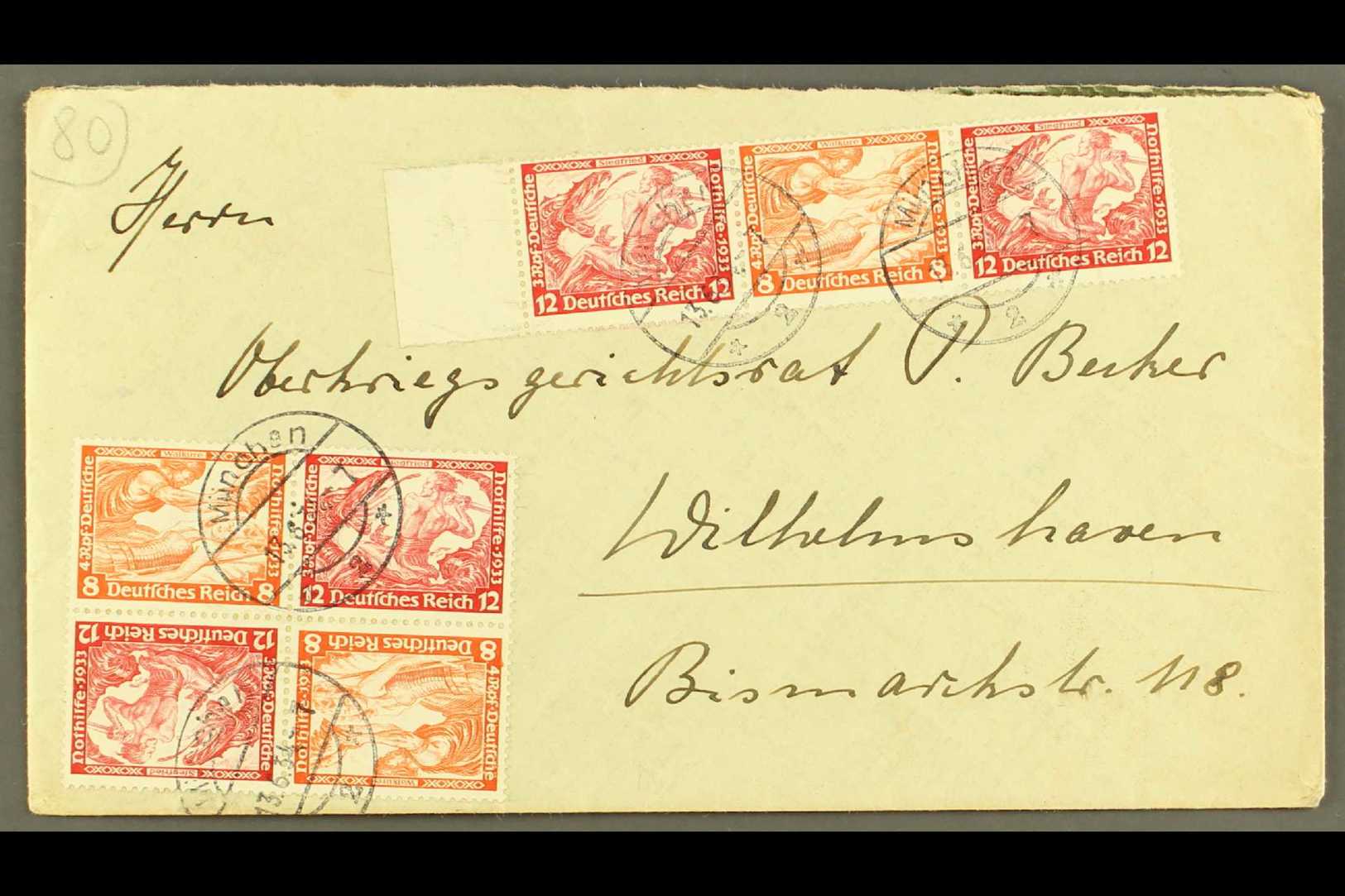 1933 WELFARE FUND  12pf + 3pf & 8pf + 4pf Se-tenants On FORGED Cover From Munich.  For More Images, Please Visit Http:// - Other & Unclassified