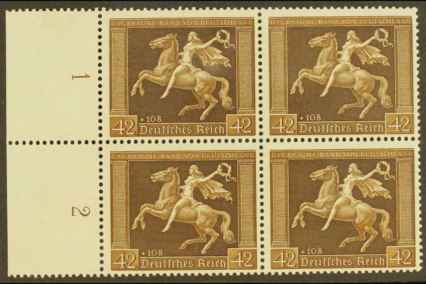 1938  42pf Brown Brown Ribbon (Michel 671y, SG 659), Superb Mint (three Stamps Are Never Hinged) Left Marginal BLOCK Of - Other & Unclassified