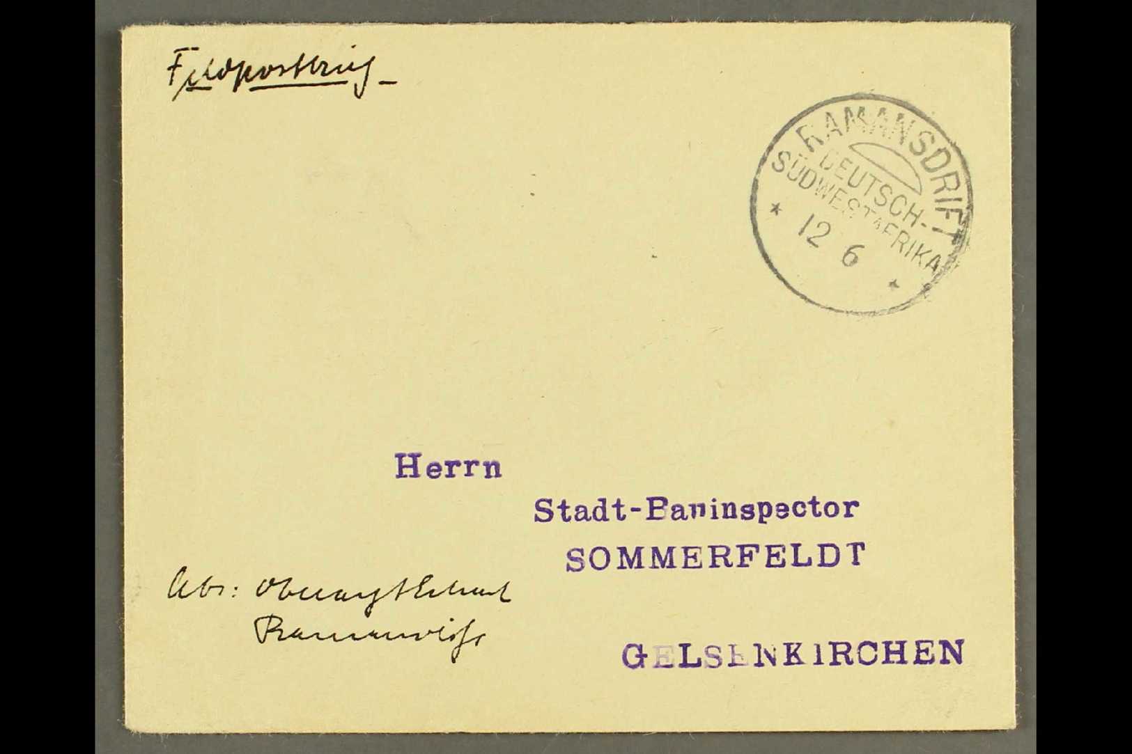 SOUTH WEST AFRICA  1907 (12 Jun) Stampless Feldpost Cover To Germany With Fine "RAMANSDRIFT" Cds Postmark (without Year - Other & Unclassified