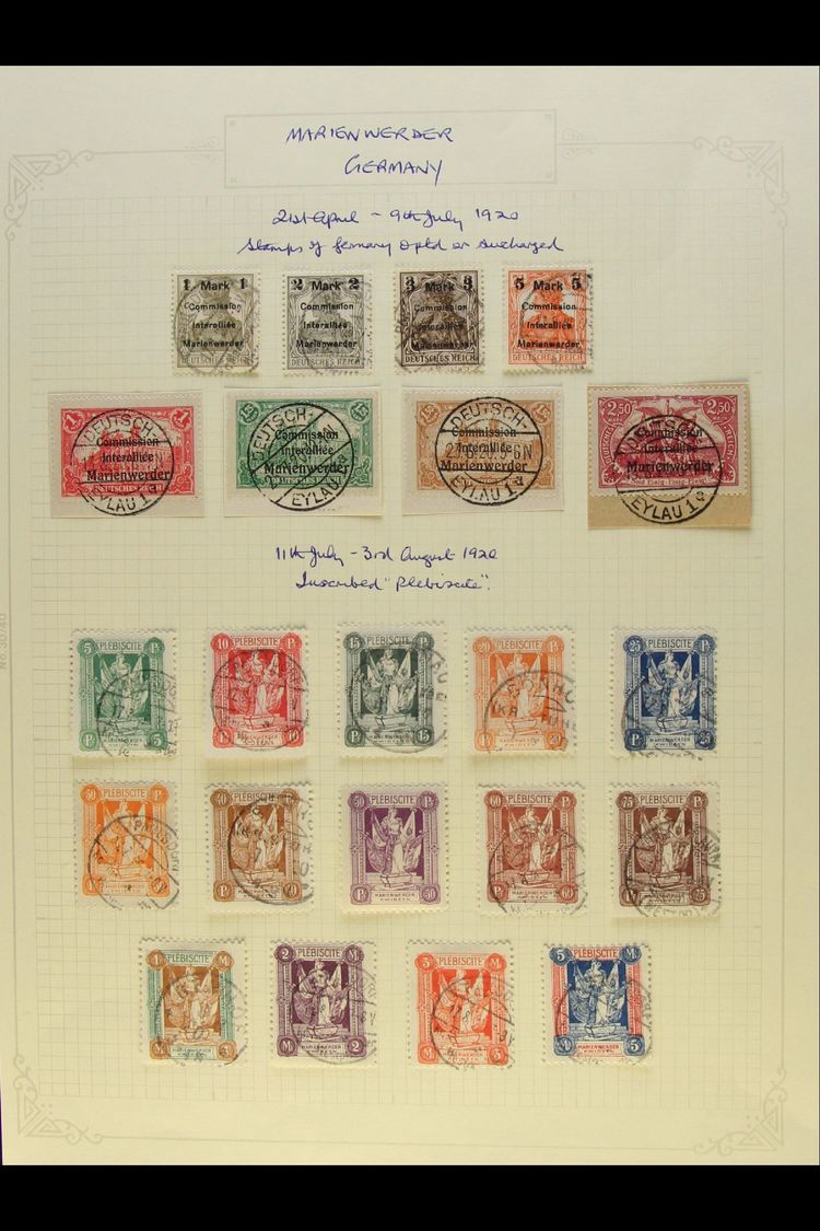 MARIENWERDER  1920 FINE USED COLLECTION On A Page, Inc 1920 Surcharges Set, 1920 High Values Set On Pieces And 1920 'Ple - Other & Unclassified