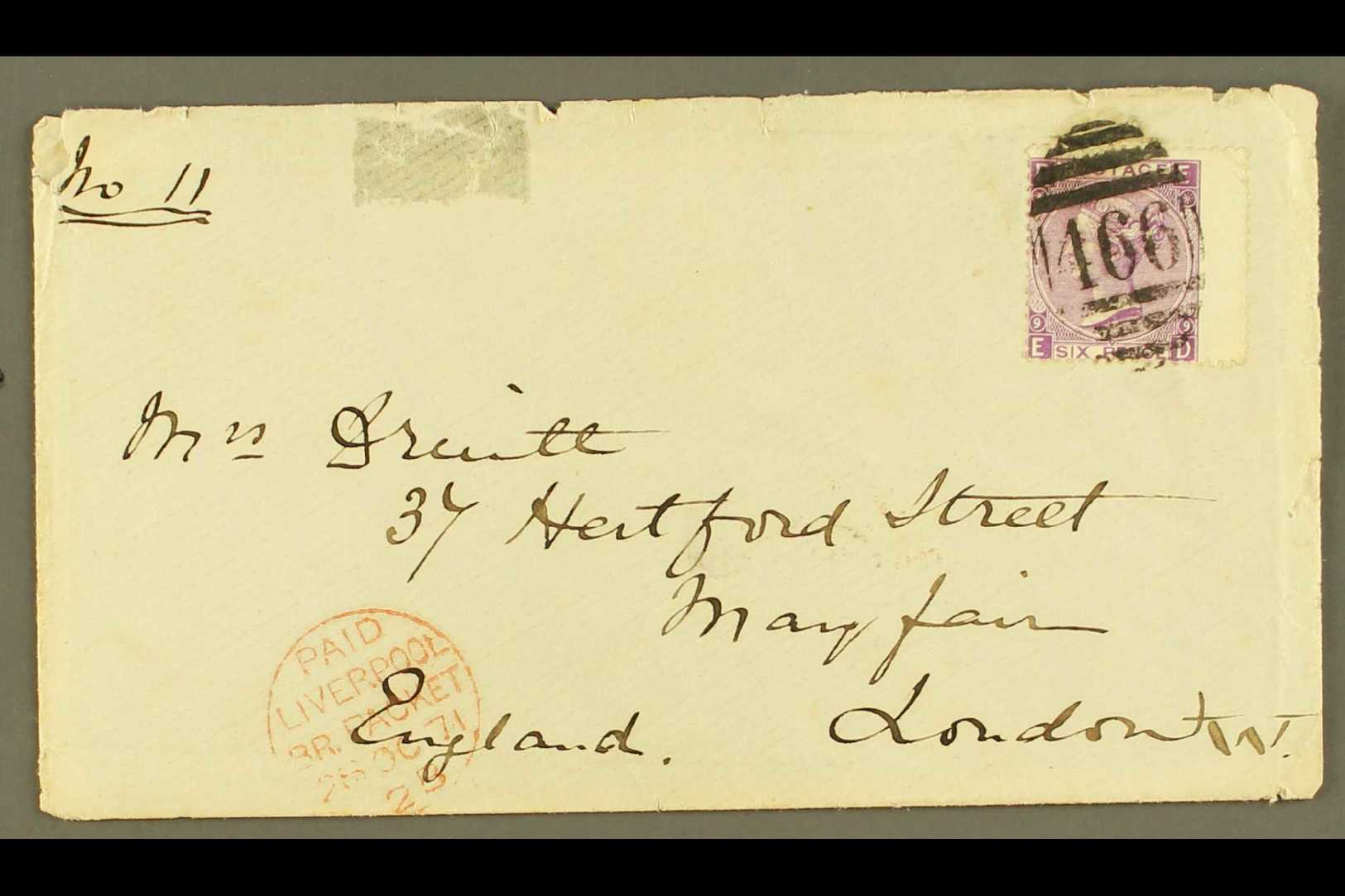 1871  (2 Oct) Env With Flap Damage And Peripheral Faults, Containing Letter From Liverpool To London Bearing GB 6d Stamp - Other & Unclassified