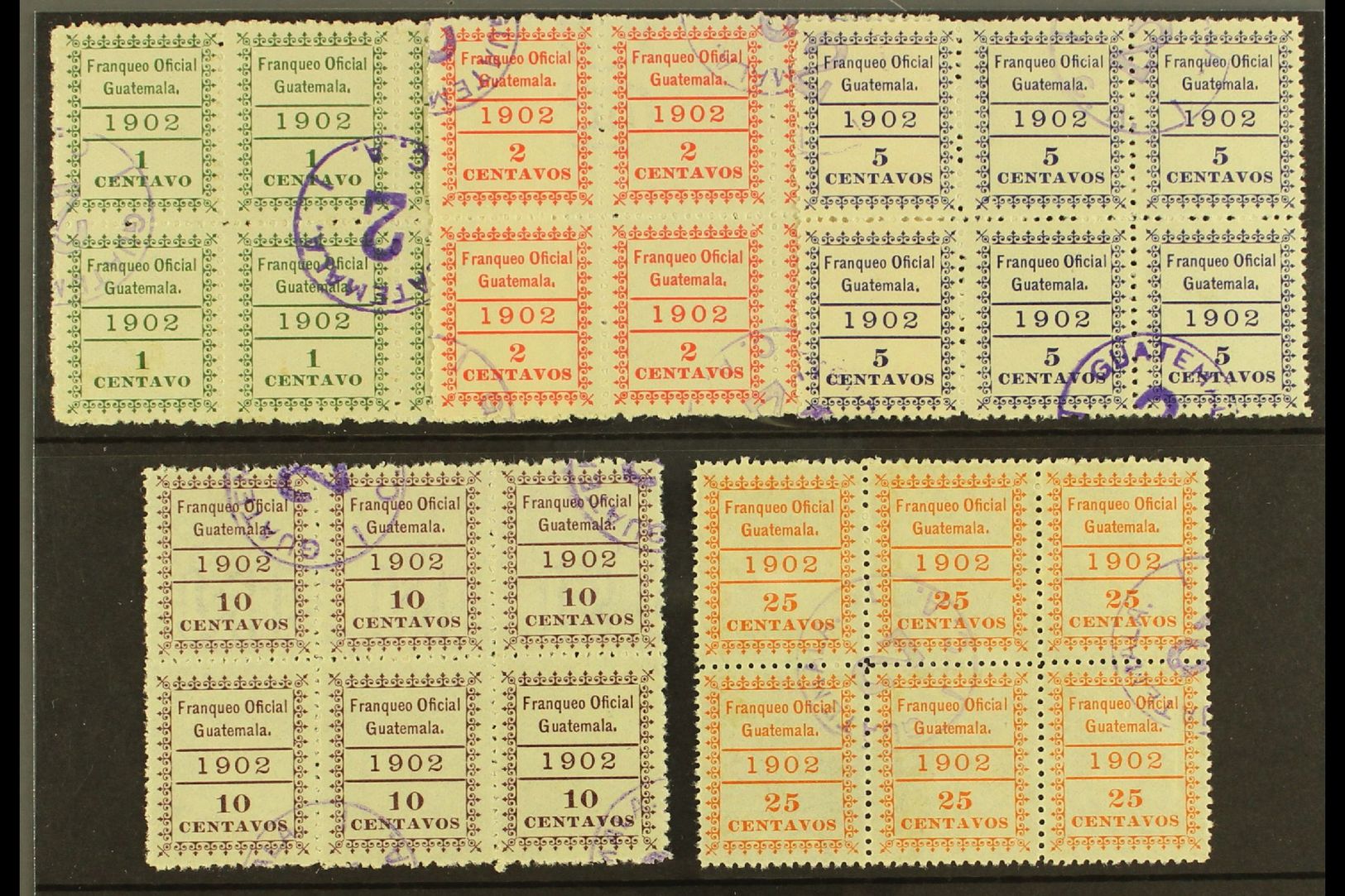 OFFICIALS  1902 Set Complete, Scott O1/5, Each A Very Fine Used BLOCKS OF SIX, Some Stamps Showing Parts Of Sheet Waterm - Other & Unclassified