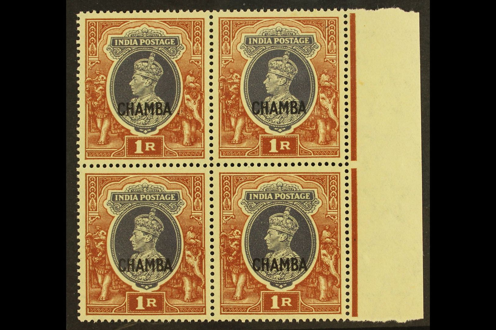 CHAMBA  1942-47 1r Grey & Red-brown, SG 102, Marginal BLOCK OF 4, Never Hinged Mint For More Images, Please Visit Http:/ - Other & Unclassified