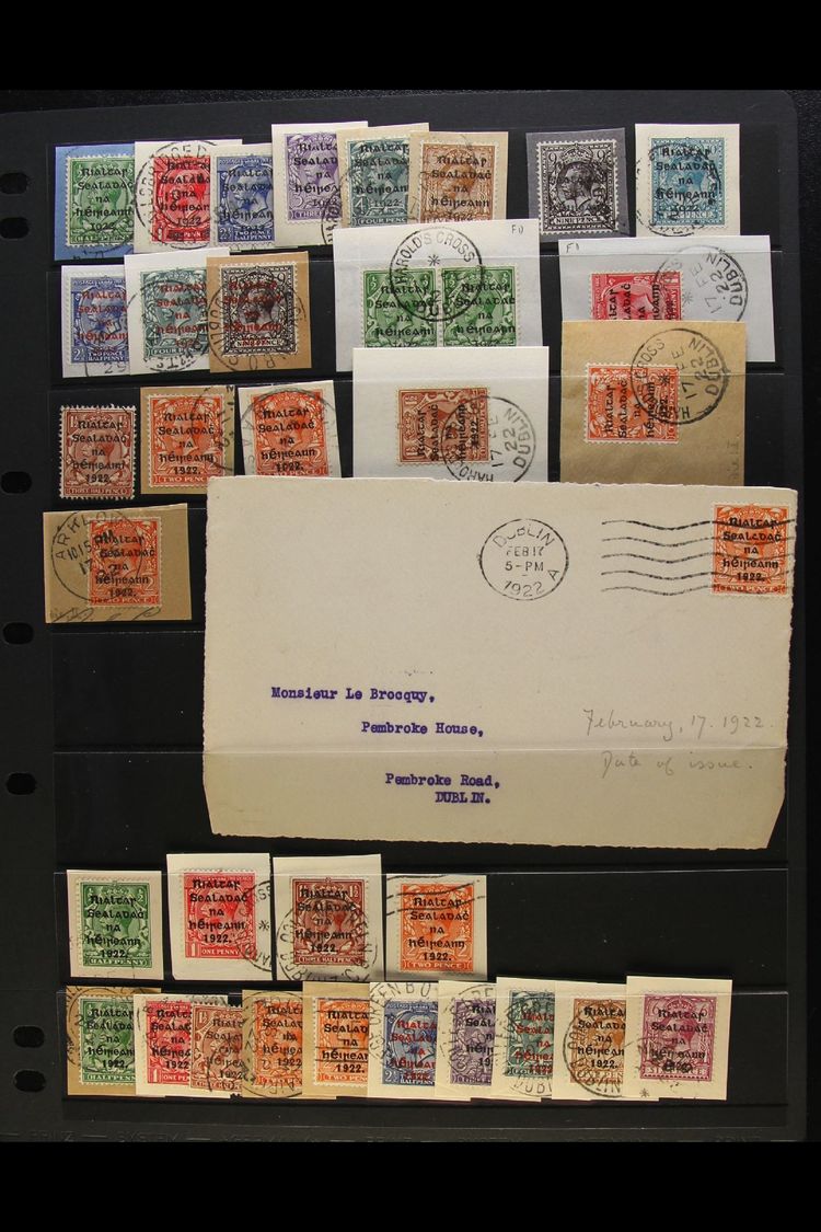 1922-23 OVERPRINTS ON GB - FINE USED COLLECTION  With 1922 Dollard Set, Red Opt 2½d, 4d And 9d, All On Pieces, Plus ½d P - Other & Unclassified