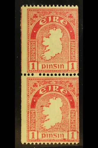 1922-34  1d Carmine, Perf.15 X Imperf, Vertical Pair, SG 72c, Hiberian D2cii, Never Hinged Mint. For More Images, Please - Other & Unclassified