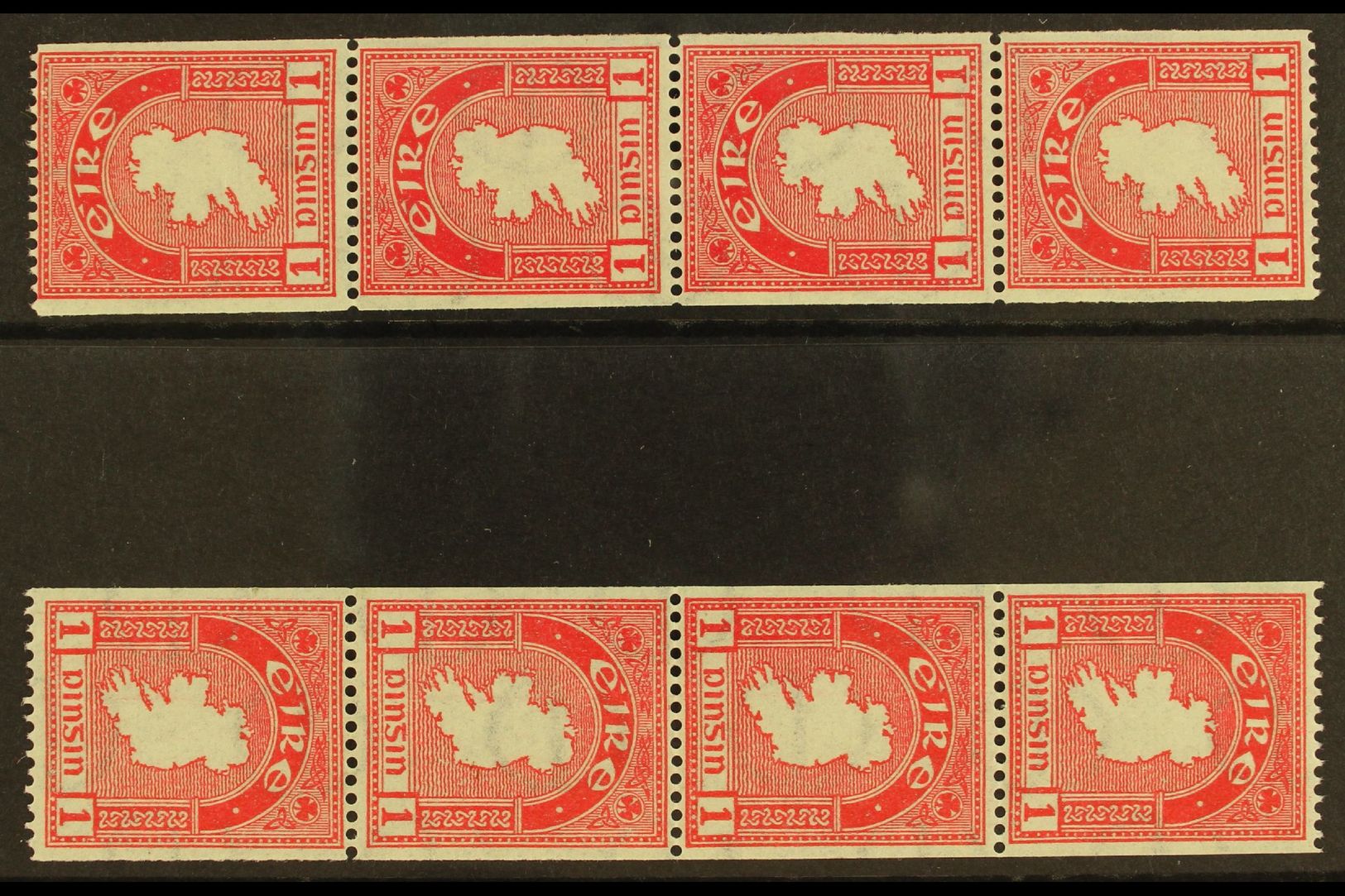 1946 COIL STAMPS  1d Carmine Perf 15 X Imperf, Fine Mint Strips Of Four With Upright And Inverted Watermarks, SG 112c/cw - Other & Unclassified