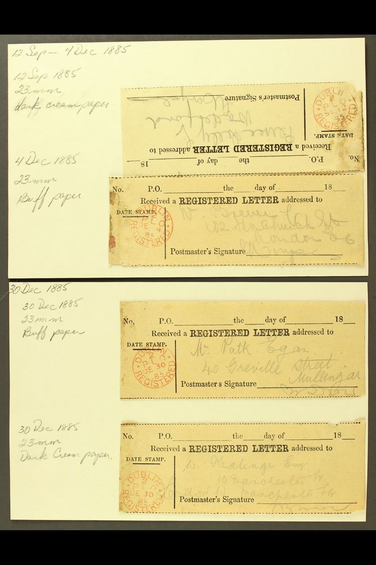 REGISTERED LETTER RECEIPTS 1879-95  A Group Of Receipts For Registered Letters Each With Red Dublin / Registered Circula - Other & Unclassified