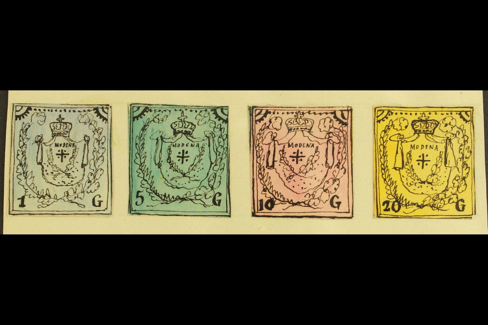 1861 HAND PAINTED STAMPS  Unique Miniature Artworks Created By A French "Timbrophile" In 1861. MODENA Four Values Only V - Other & Unclassified