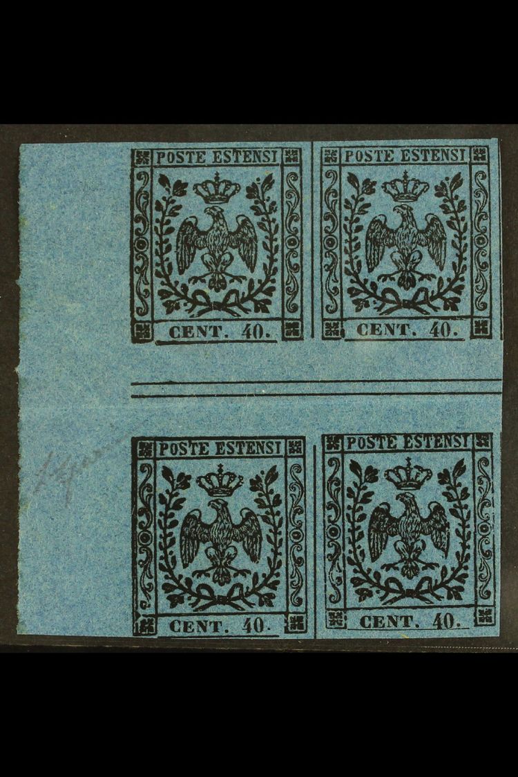 MODENA  40c On Deep Blue, With Stop, Sass 10, In A Spectacular Mint Marginal Gutter Block Of 4 With Clear Margins All Ro - Other & Unclassified