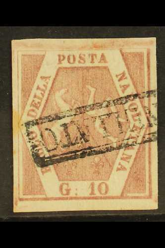 NAPLES  1858 10gr Deep Rose Brown, Plate I, Sass 10b, Very Fine Used With Crisp Engraving And Large Even Margins All Rou - Other & Unclassified