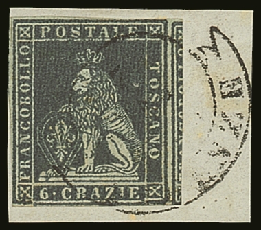 TUSCANY  1851 6 Cr Deep Grey On Greyish Paper, Sass 7f, Superb Used On Piece With Clear To Large Margins And Neat Firenz - Other & Unclassified