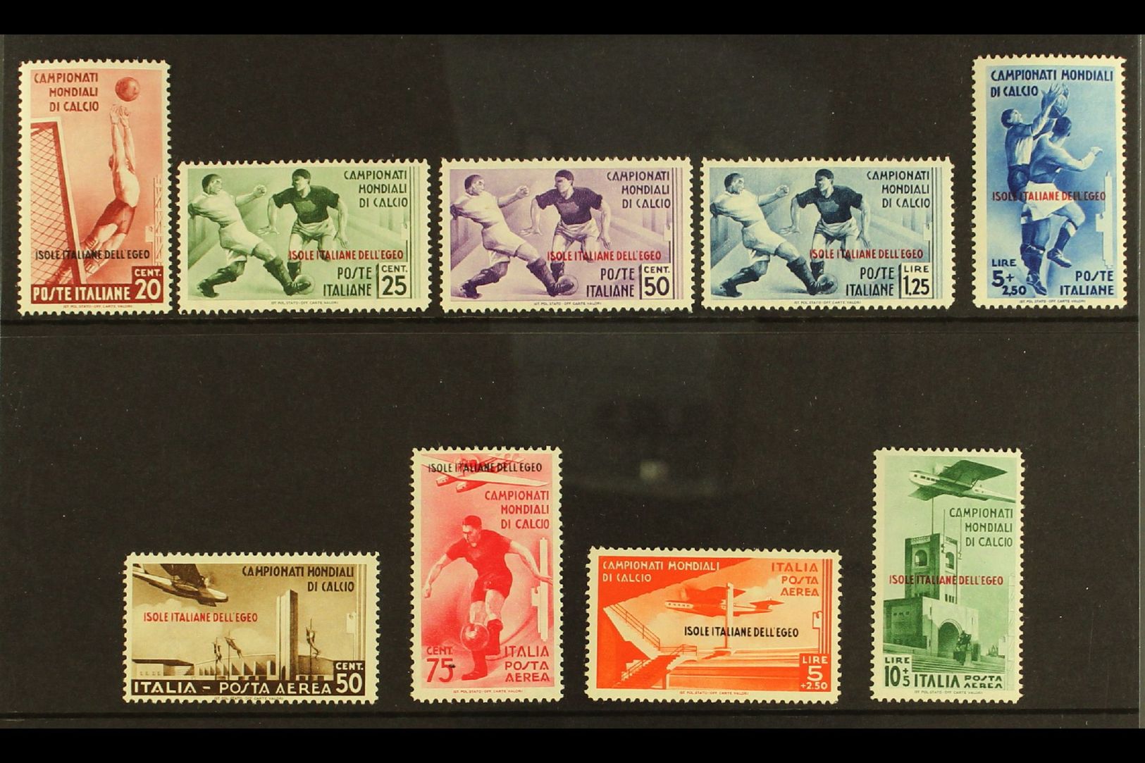 DODECANESE ISLANDS  AEGEAN ISLANDS - EGEO 1934 Football Complete Set Inc Airs (Sassone 75/79 & A34/37, SG 128/36), Fine - Other & Unclassified