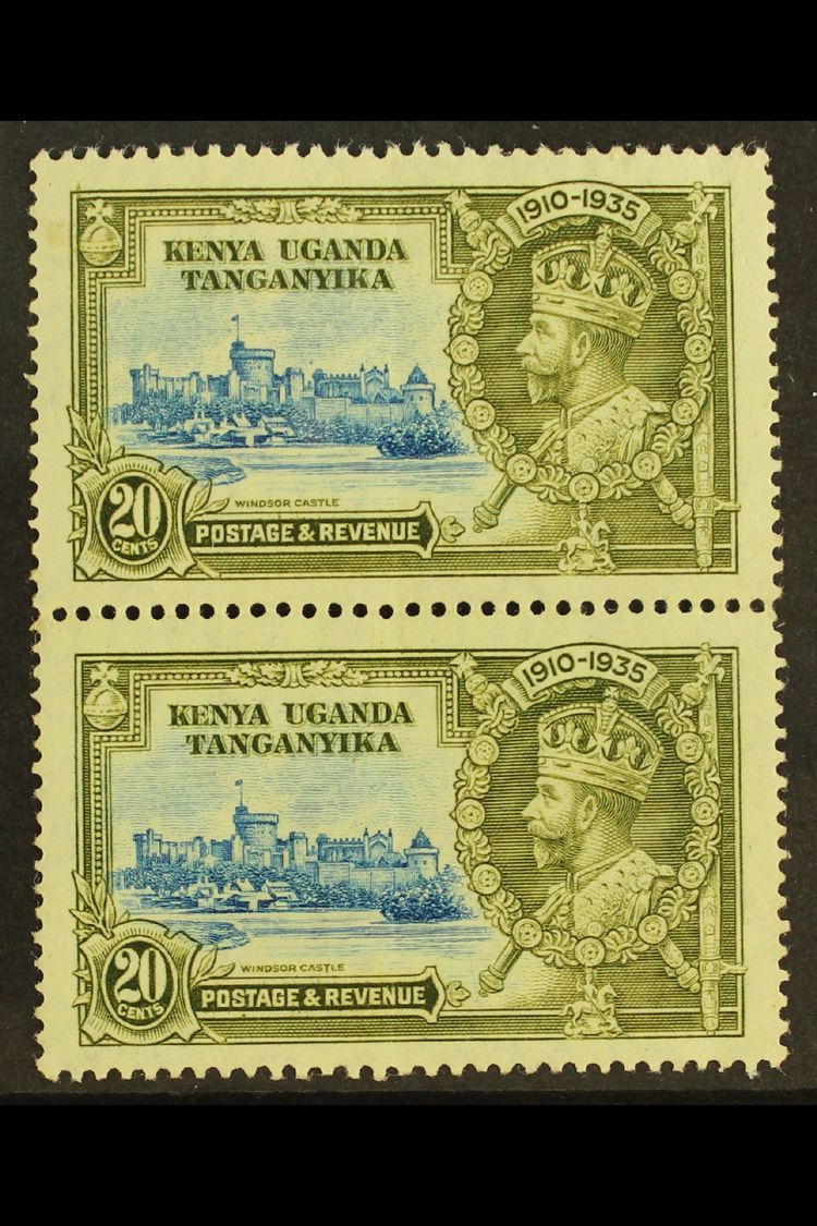 1935  20c Light Blue And Olive, Silver Jubilee Variety "Dot To Left Of Chapel", SG 124g, In Mint Vertical Pair With Norm - Other & Unclassified