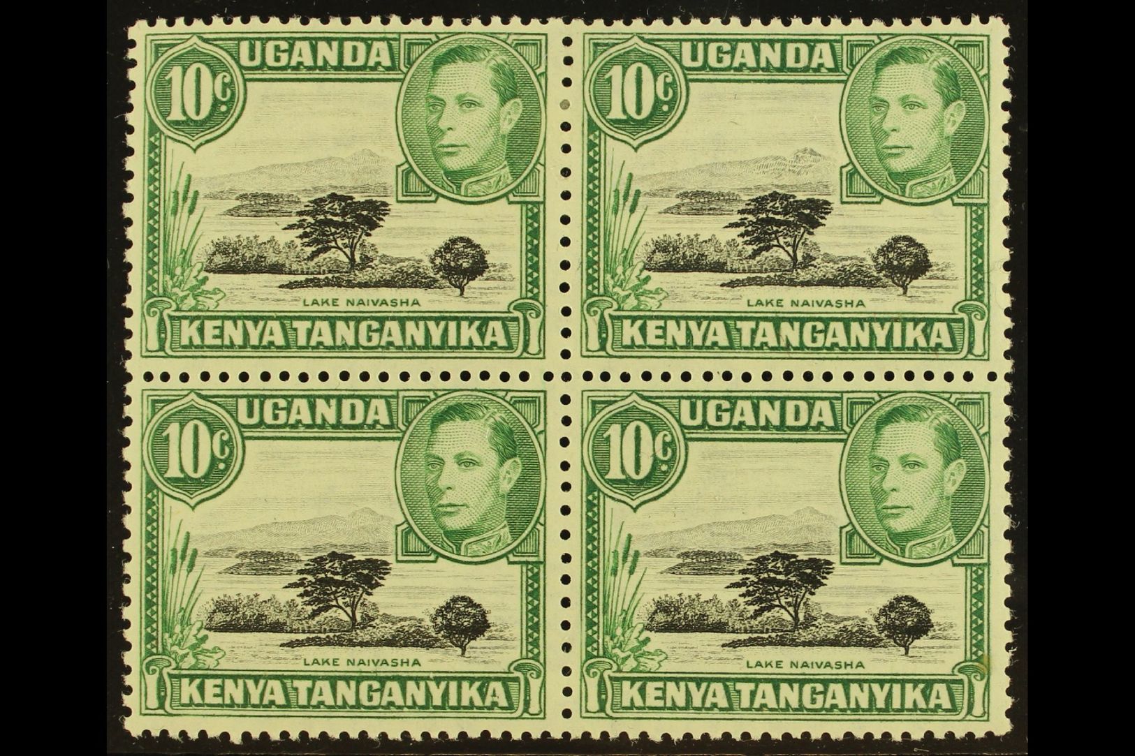 1949  10c Black And Green With "MOUNTAIN RETOUCH" Variety, SG 135a, In Very Fine Mint Block Of Four. For More Images, Pl - Other & Unclassified