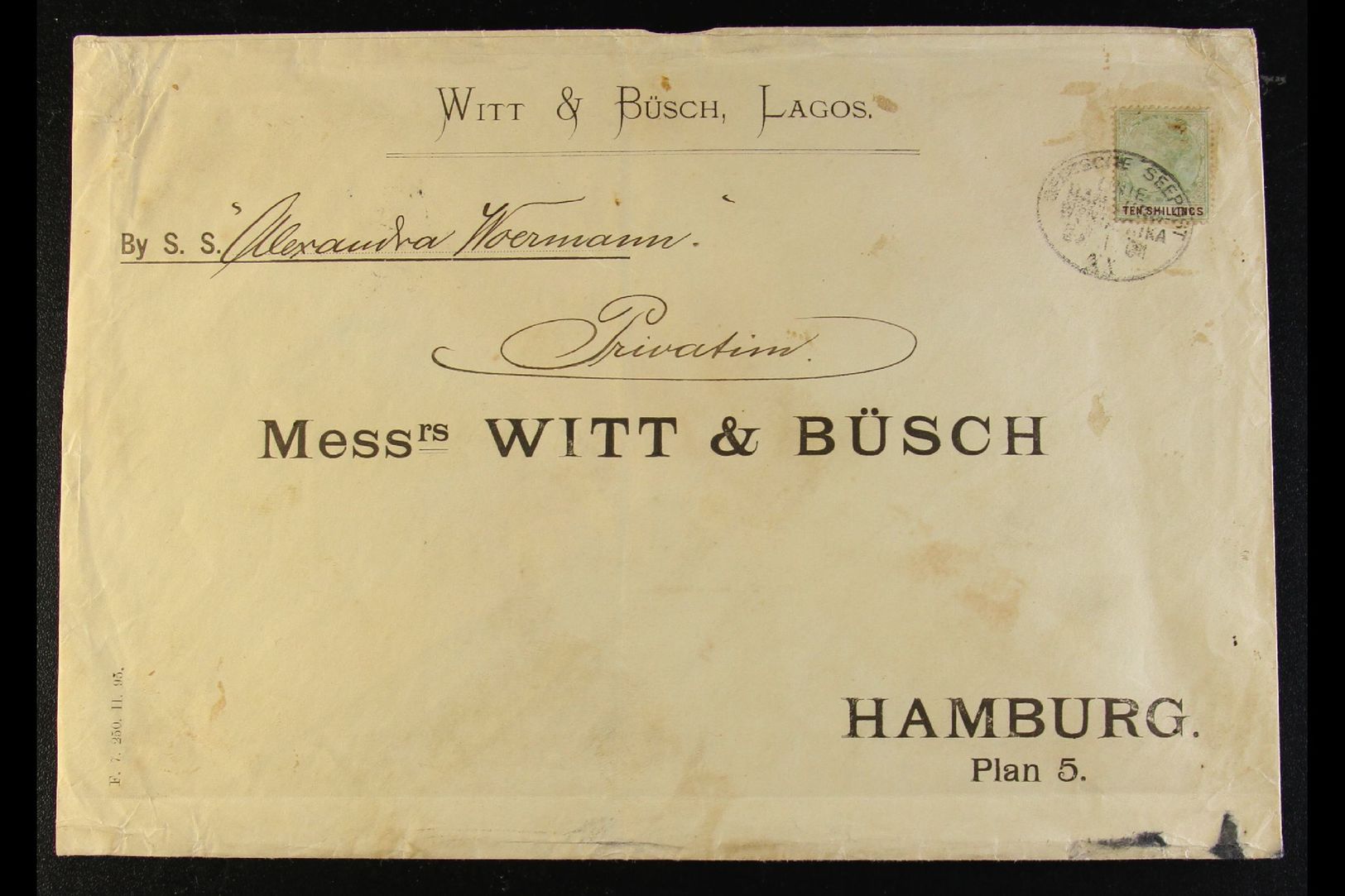 1901 TOP 10S VALUE ON GERMAN SEEPOST COVER TO HAMBURG  (January) Printed "Witt & Busch, Lagos" Printed Envelope (242 X 1 - Other & Unclassified