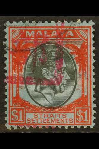 MALACCA  1942 $1 Black And Red On Blue, Straits Settlements, Block Of 4, With Part "Malacca Chop" Overprint, SG J55, Sup - Other & Unclassified