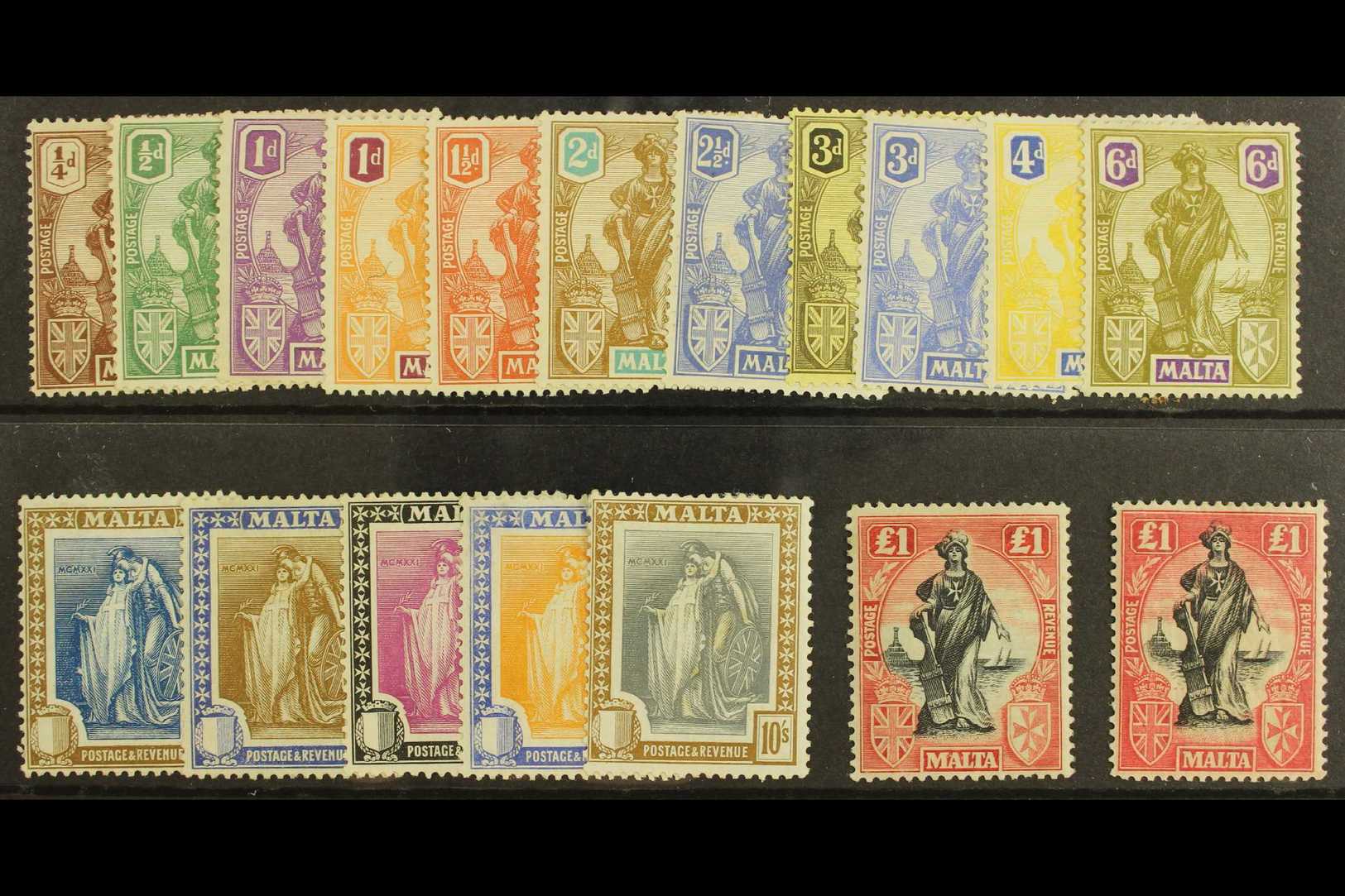 1922  "Malta" Allegory Set Complete Including Both £1 Printings, SG 123/140, Very Fine And  Fresh Mint. (18 Stamps) For - Other & Unclassified