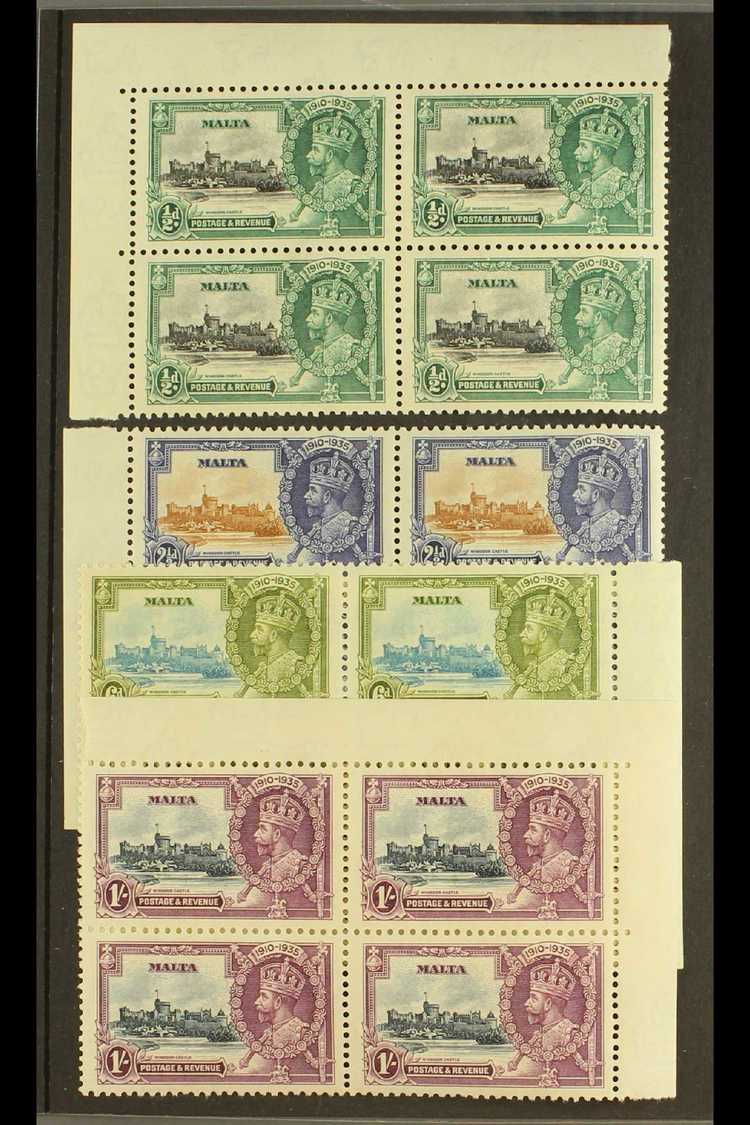 1935  Silver Jubilee Complete Set, SG 210/213, As Never Hinged Mint BLOCKS OF FOUR, Some Gum Discoloration, But The ½d S - Other & Unclassified