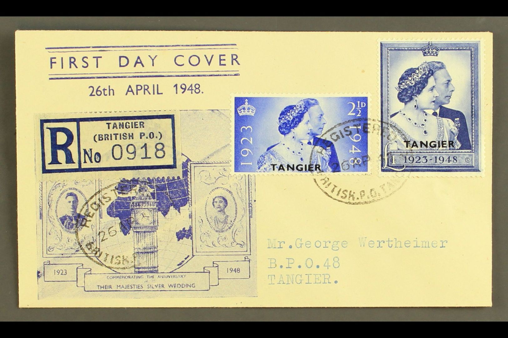 TANGIER  1948 Royal Silver Wedding Complete Set, SG 255/256, On Illustrated Registered First Day Cover Tied By Fine "REG - Other & Unclassified