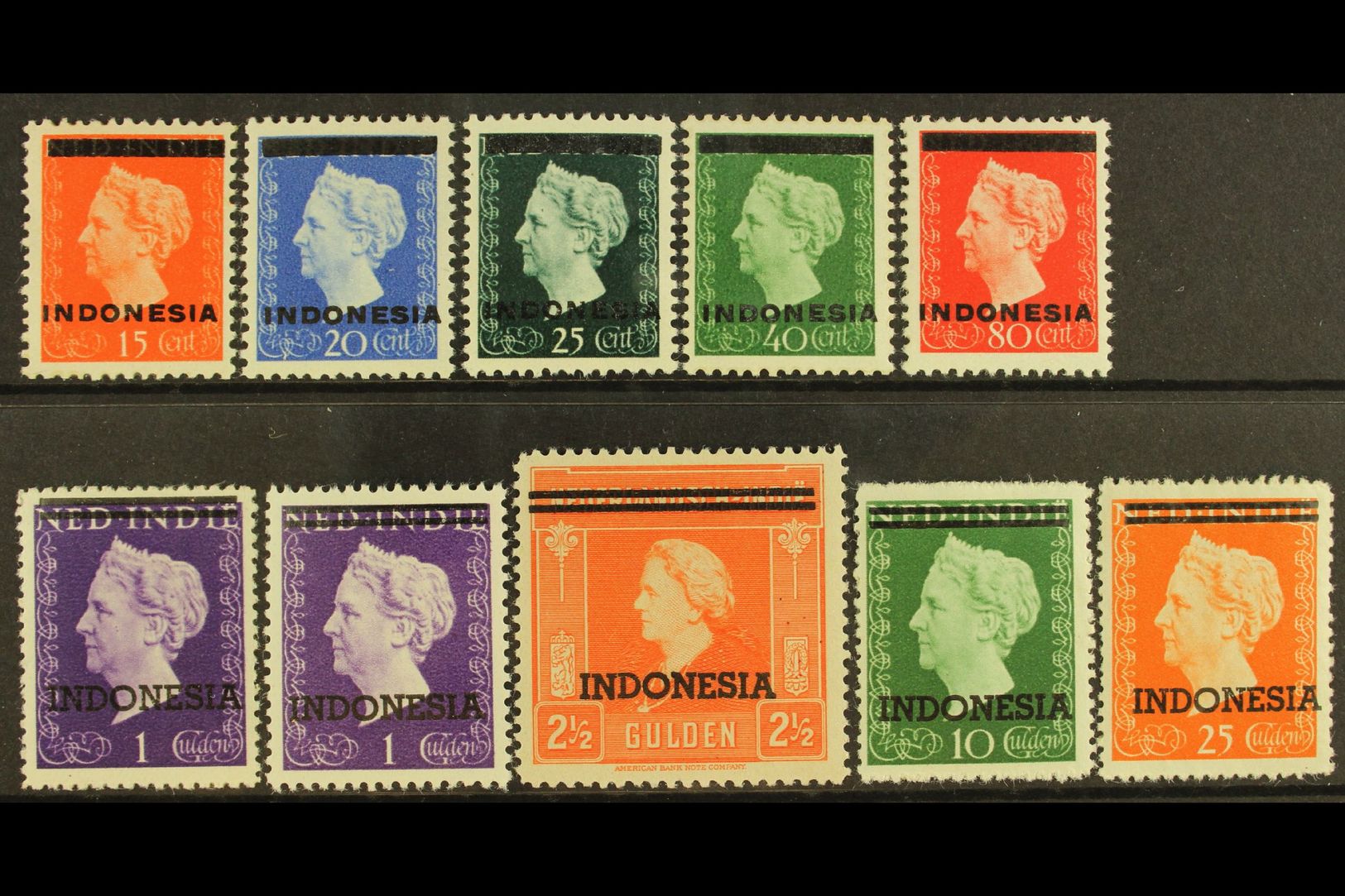 NETHERLANDS INDIES  1948-49 "INDONESIA" Typo Overprints By Van Dorp & Co Complete Set Inc Both 1g (SG 532/40 & 537a, NVP - Other & Unclassified