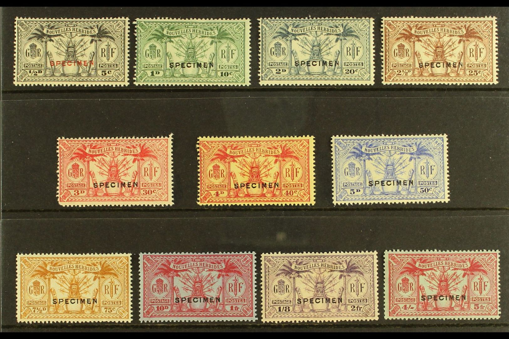 FRENCH CURRENCY  1925 Wmk "RF" In Sheet, Complete Set, Ovptd "Specimen", SG F42s/52s, Very Fine Mint. (11 Stamps) For Mo - Other & Unclassified