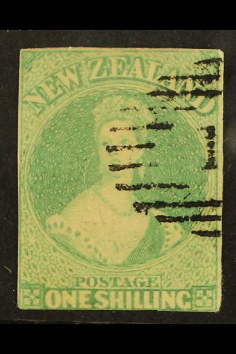 1857-63  1s Dull Emerald-green Imperf, No Watermark, SG 16, Used With Three Small Margins Just Touching At Foot, A Prett - Other & Unclassified