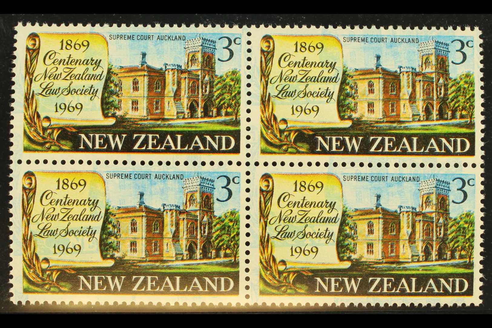 1969  3c Law Society With BLUE PRINTED DOUBLE, CP S115a(Z), Never Hinged Mint BLOCK OF FOUR Showing A Very Significant D - Other & Unclassified