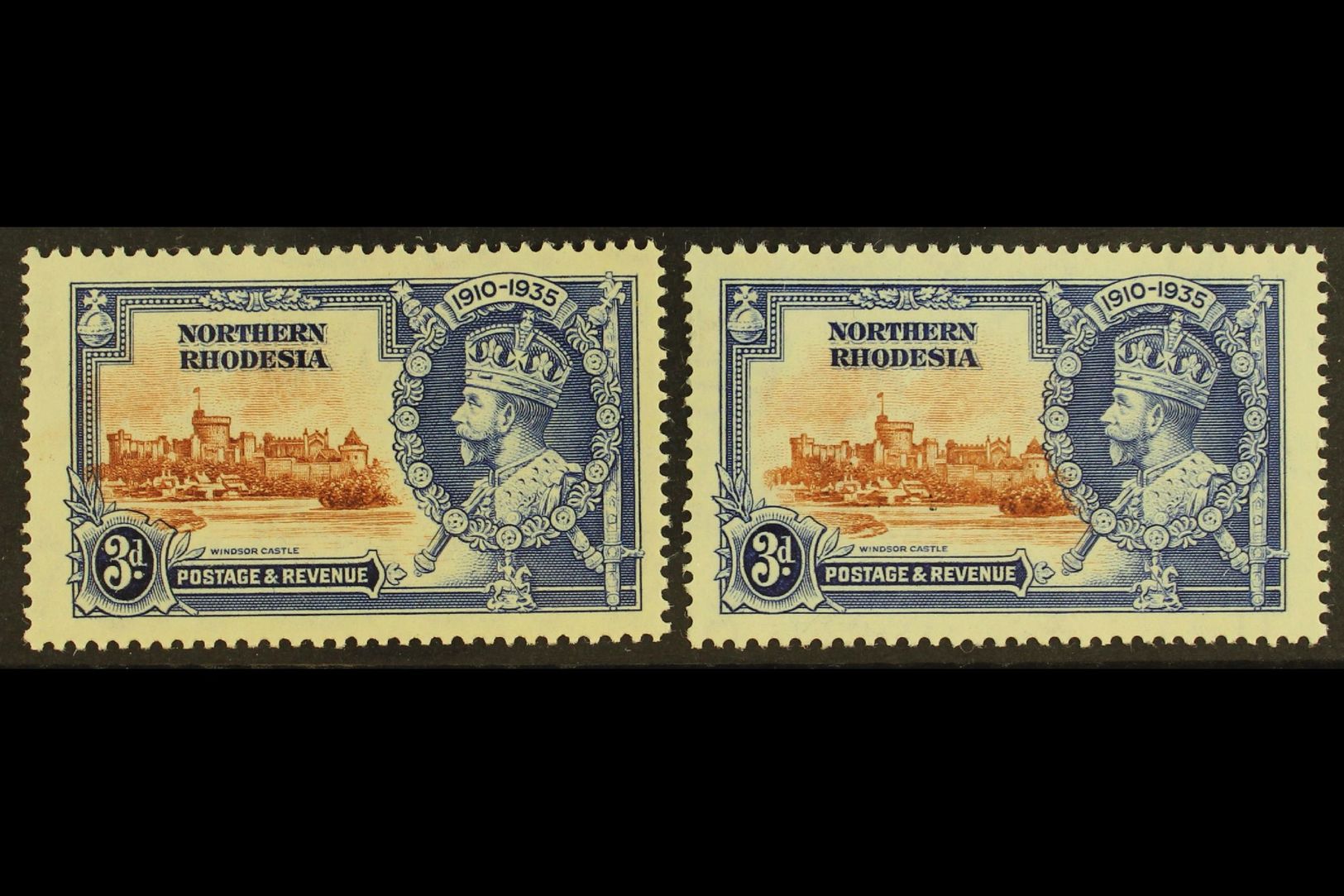 1935  3d Silver Jubilee, Two Examples With Vignettes Shifted Either To Left Or The Right, Into The Frame Design, SG 20, - Other & Unclassified