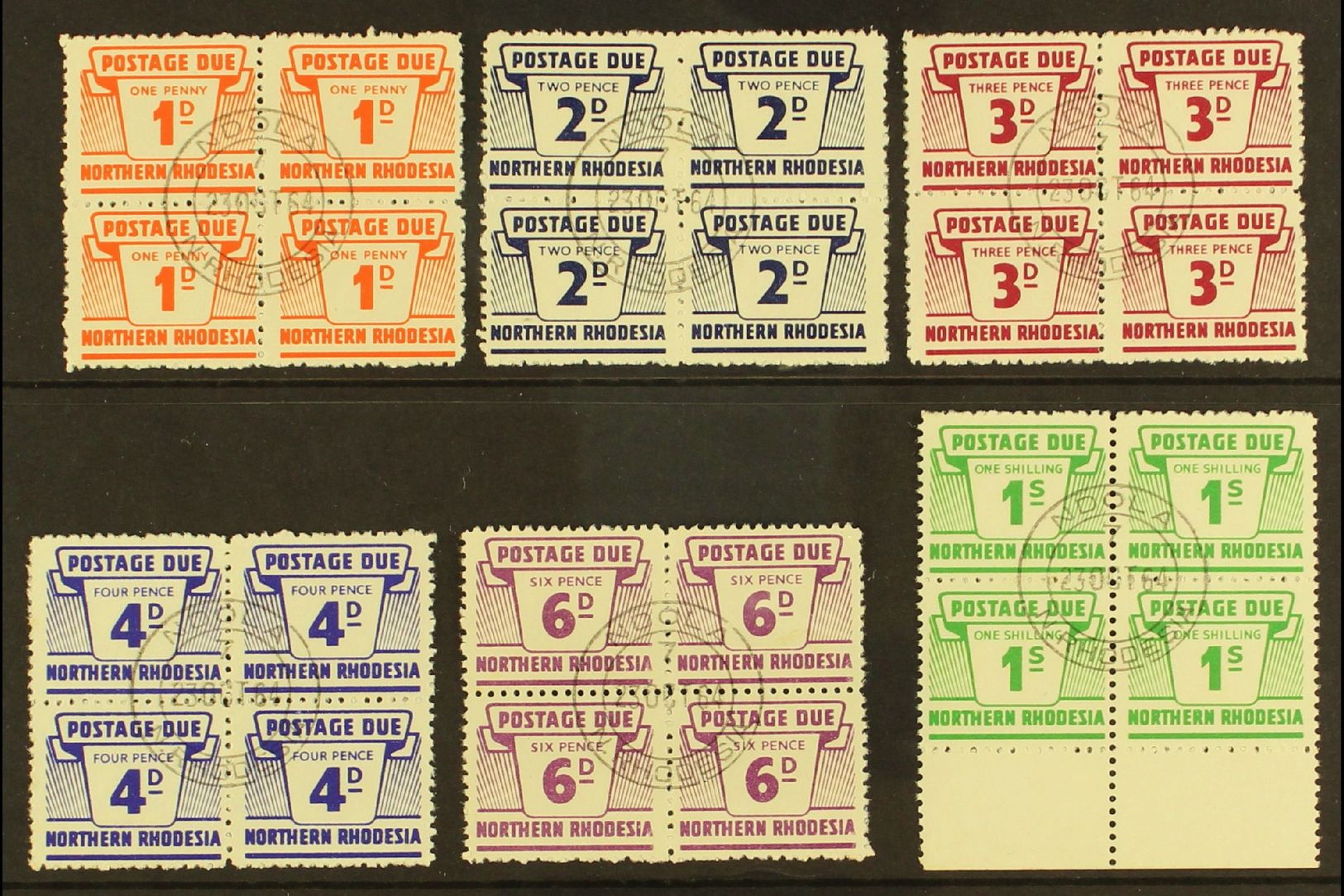 POSTAGE DUES  1963 Set Of 6 Values In Blocks Of 4, SG D5/10, SUPERB USED With Central NDOLA C.d.s. Postmarks (6 Blocks). - Other & Unclassified