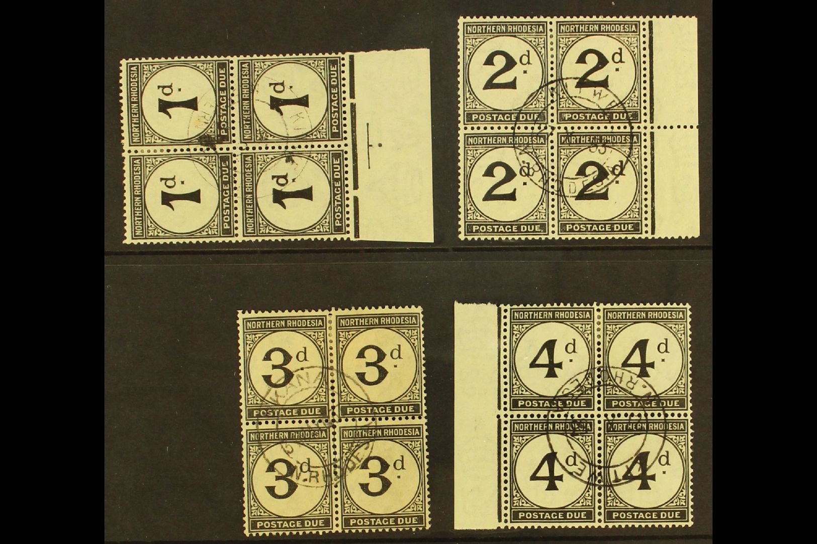 POSTAGE DUES  1929-52 Set On Ordinary Paper, BLOCKS OF 4, SG D1/4, 1d Tone Spot, 3d Slightly Toned Paper, Otherwise Very - Other & Unclassified