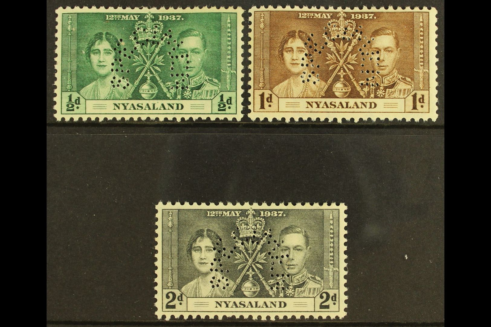 1937  Coronation Set Complete, Perforated "Specimen", SG 127s/129s, Very Fine Mint. (3 Stamps) For More Images, Please V - Other & Unclassified